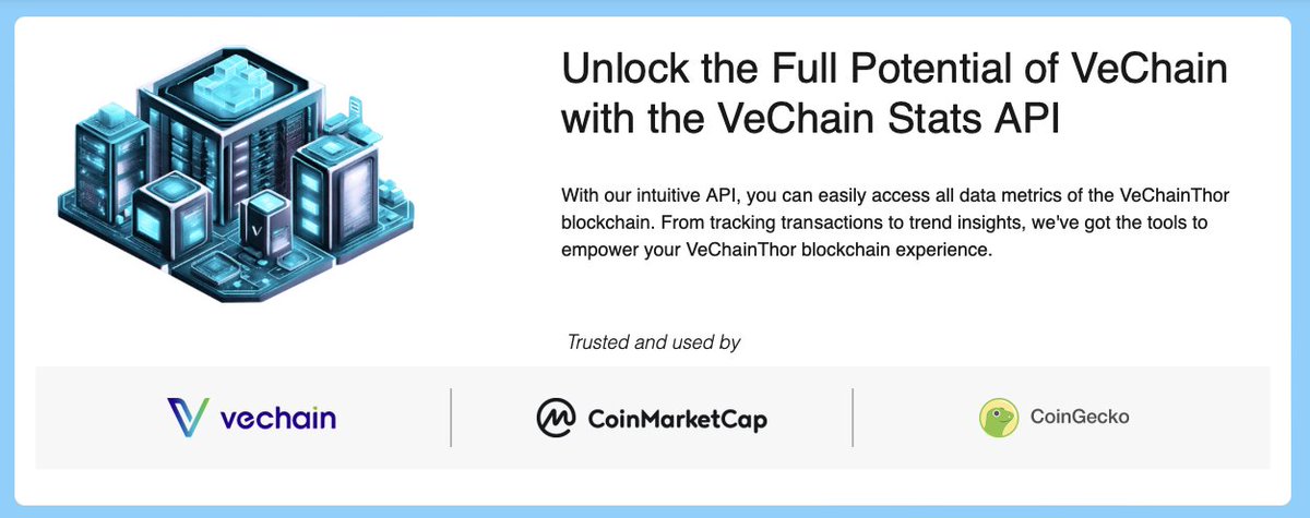 VeChainStats's tweet image. Introducing the VechainStats API – Your gateway to real-time blockchain data on VechainThor 🛠️
At the heart of Vechain Stats lies a commitment to empowering the vechain community with robust tools and data-driven solutions. The introduction of the Public API infrastructure…