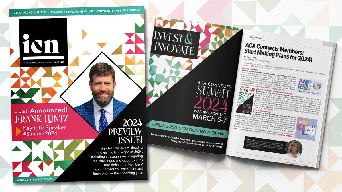 ACAConnects's tweet photo. Make a list &amp; check it twice…to be sure that reading the latest issue of #ICN is at the top! Check out Issue 11 of our digital publication that’s filled with important perspectives on what’s ahead in 2024 (including our #Summit2024 keynote speaker)! https://t.co/FpLqXUdNyI https://t.co/EoQcDxlpZv
