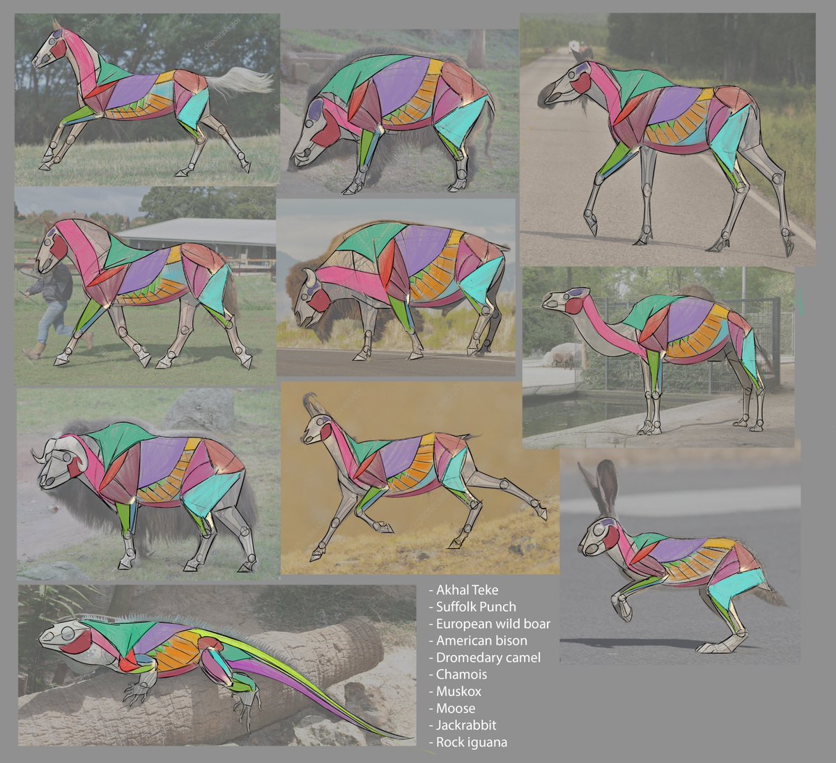 Carnivore/herbivore anatomy for Jon Kuo's creature course 🥩🌱

Orca was definitely a challenge, there aren't many cetacean anatomy resources out there!