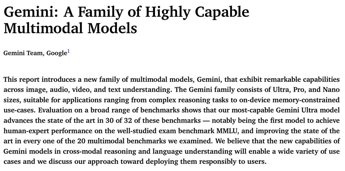 I’m very excited to share our work on Gemini today! Gemini is a family of multimodal models that demonstrate really strong capabilities across the image, audio, video, and text domains. Our most-capable model, Gemini Ultra, advances the state of the art in 30 of 32 benchmarks,…