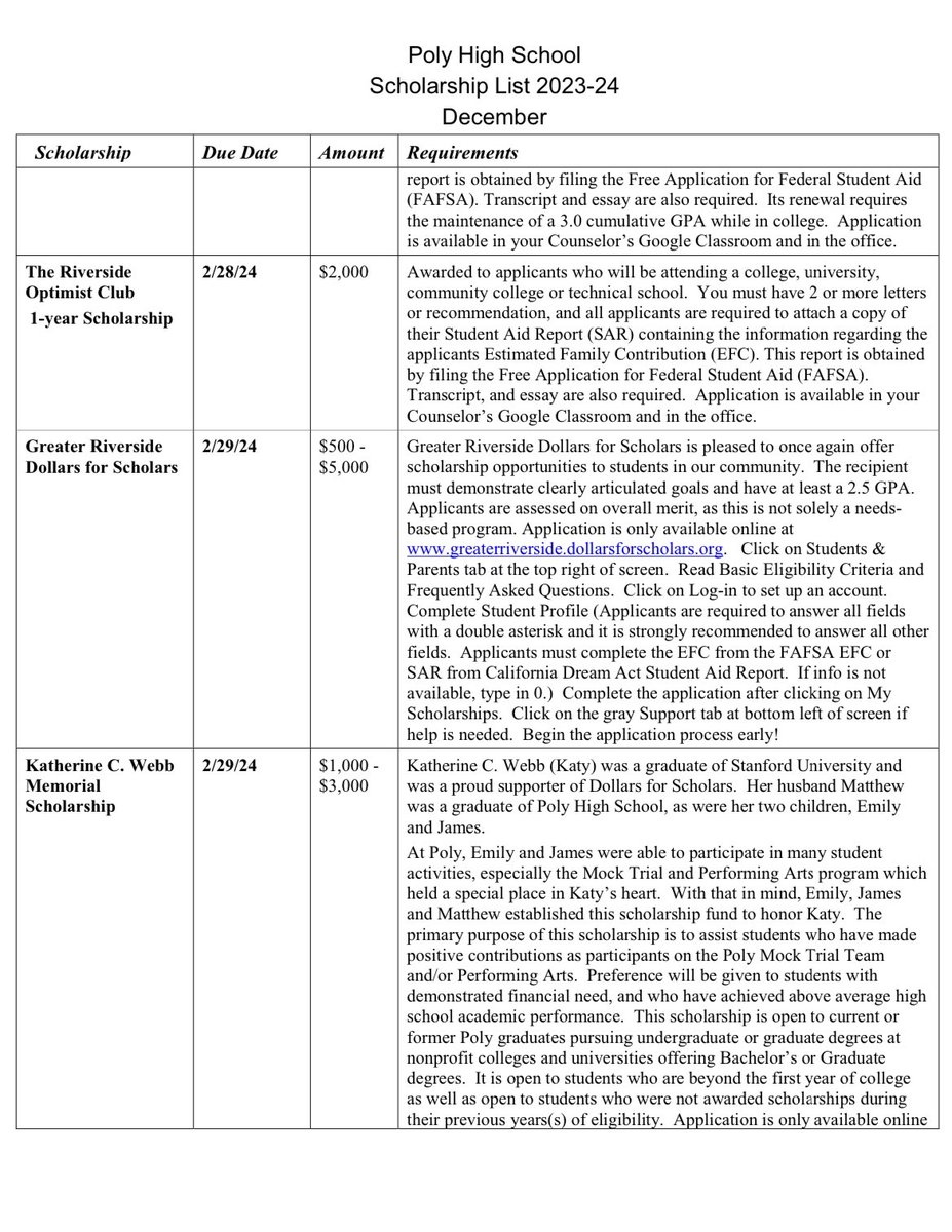 HansenDarel's tweet photo. Scholarship Opportunities 
@RiversidePolyHS https://t.co/M3c6jFNLkp