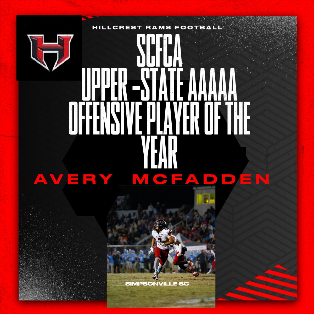 The awards keep coming! Congratulations to Avery Mc Fadden for being selected by the South Carolina Football Coaches Association as the AAAAA upper-state offensive player of the year! Well deserved!