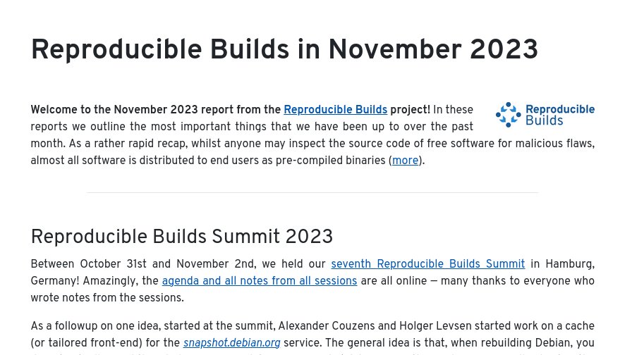 ReproBuilds's tweet photo. Busy November in @ReproBuilds land — Check out our report here: https://t.co/WqoCwUU2Mb @openSUSE @archlinux @debian @conservancy @lolamby etc. https://t.co/71PavUVAg3
