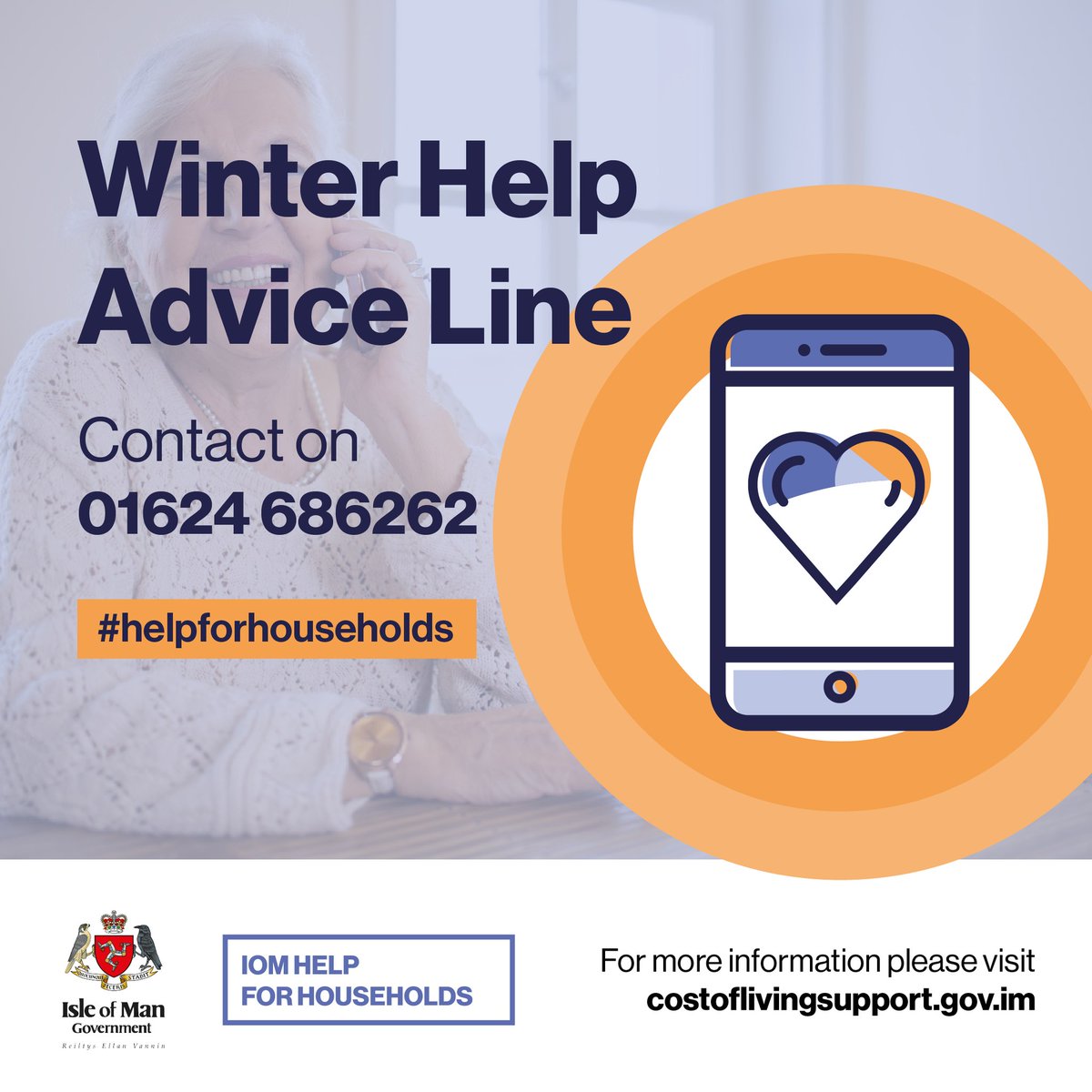 The Winter Help Advice Line is designed for those who may not use the internet or have access to a computer.

The dedicated phone line can be contacted at (01624) 686262 and is available 9am - 5pm Monday to Friday 

#HelpForHouseholds