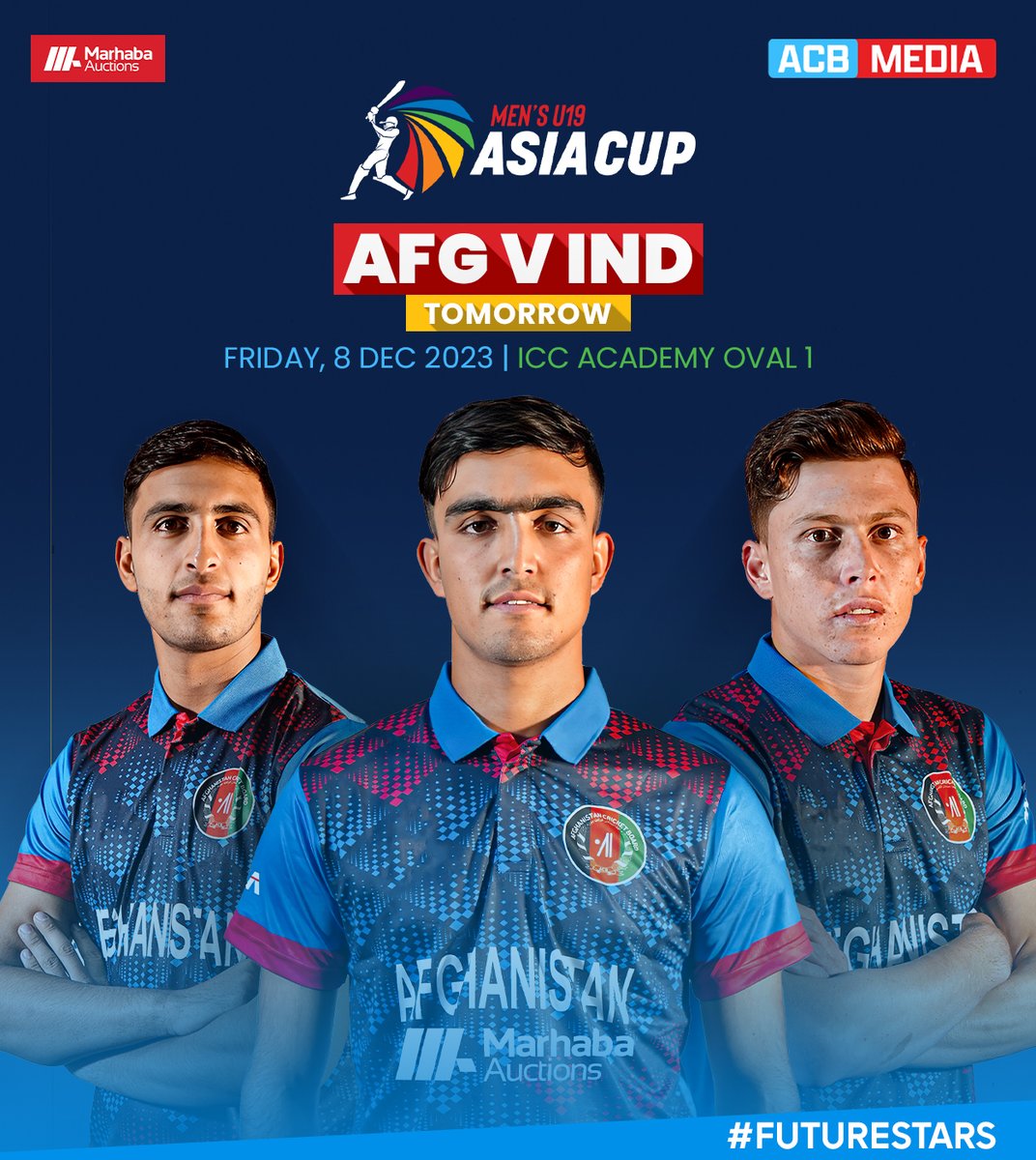 𝐈𝐭 𝐁𝐞𝐠𝐢𝐧𝐬 𝐓𝐨𝐦𝐨𝐫𝐫𝐨𝐰! 🏆

Afghanistan Future Stars will be in action against India U19 in their first game at the ACC U19 Men's Asia Cup 2023 in Dubai. 👍

#FutureStars | #ACCU19MensAsiaCup