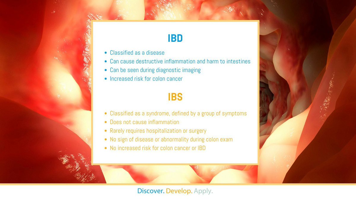 While they share similar symptoms, #IBS and #IBD are not the same condition and require very different treatments.

Visit buff.ly/2QZD2Iz to discover more about IBD and how you can help make #IBDVisible.

#CCAwarenessWeek

Source: @CrohnsColitisFn