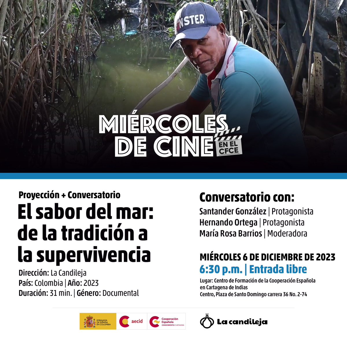 🎬 #MiércolesDeCine | Hoy a las 6:30 p.m. en el <a href="/CFCECartagena/">CFCE Cartagena</a> será proyectado el documental “El sabor del mar: de la tradición a la supervivencia” producido por <a href="/lacandilejaa/">La Candileja</a>.

#CooperaciónEspañola #Cultura #Formación