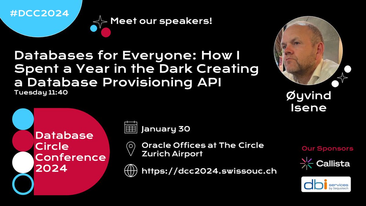 ✨Time to meet our speakers! ✨ With #devops, self-services get essential! @OyvindIsene presents how he built a provisioning API for #Oracle databases and the lessons he learned on the way! 🎫Still waiting for a ticket? dcc2024.swissouc.ch #SwissOUC @oracleace #DCC2024