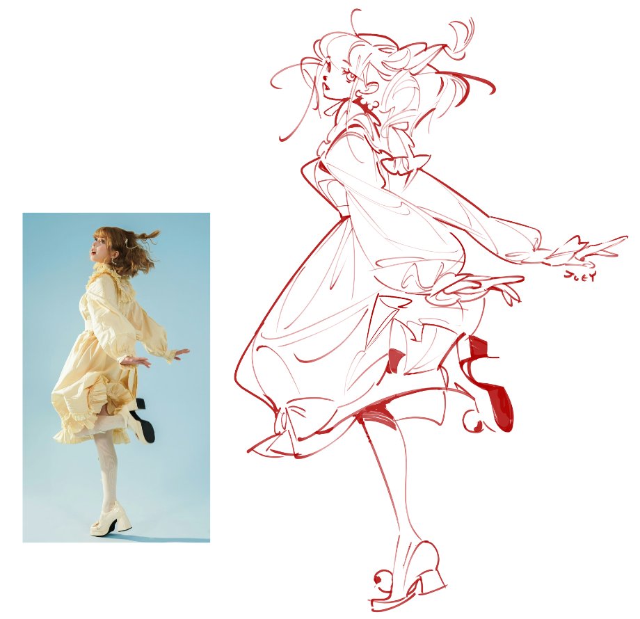 dress high heels standing on one leg long sleeves standing white background 1girl  illustration images