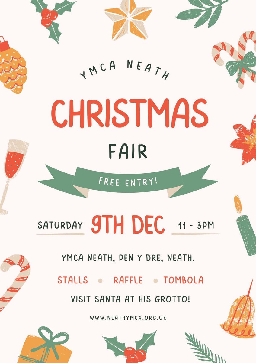 ⭐️YMCA Christmas Fair ⭐️ Saturday 9th December 11:00-3:00pm ✨STALLS ✨RAFFLE ✨MEET SANTA ✨REFRESHMENTS FREE ENTRY Please spread the word for Santa! 🎅