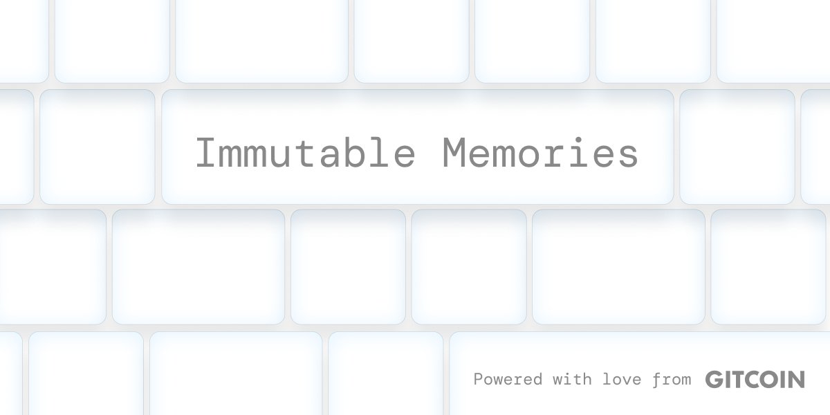 Create an Onchain Immutable Memory ✨

Inspired by the <a href="/AmericanCancer/">American Cancer Society</a> QF round that is live until Dec 12, we are launching an onchain record of “Immutable Memories.”

👉immutable-memories.gitcoin.co

Your memory will get turned into an onchain record that will be distributed to all