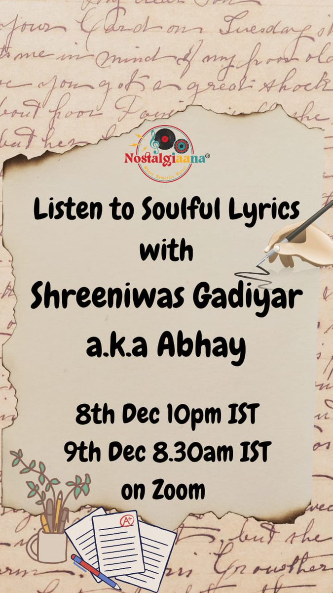Friday 10 pm or Saturday 8.30 join my presentation of 8 original hindi songs listening session @Nostalgiaana