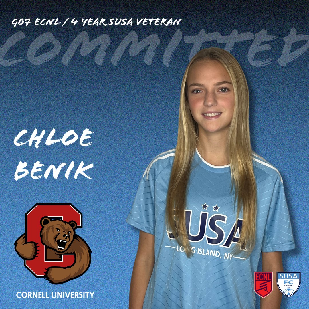 susa_academy's tweet image. Chloe Benik, SUSA Girls 2007 ECNL, and a 4-year SUSA veteran has committed to play soccer and continue her education at Cornell University. Please join us in congratulating Chloe as she embarks on her journey at Cornell! #srcommit @CornellWSoccer @ECNLgirls @Sports_Recruits