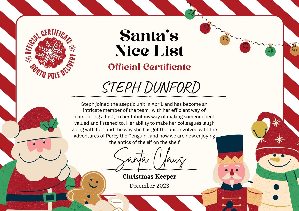 BTHCSS's tweet image. Santa's Nice List winners for Wednesday! Don't forget to nominate your colleagues! Congratulations to all