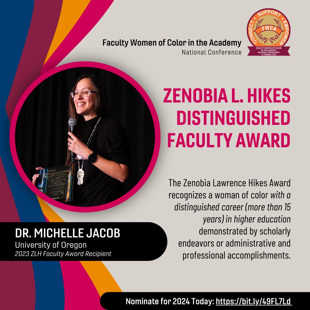 vtfwca's tweet photo. Hey, #FWCA Fam!👋 Do you know an outstanding fellow woman of color with a distinguished career (more than 15 years) in #HigherEducation? Consider nominating them for the #FWCA2024 Zenobia Lawrence Hikes Distinguished Faculty Award! 🩷 https://t.co/nynEQ0UbHA