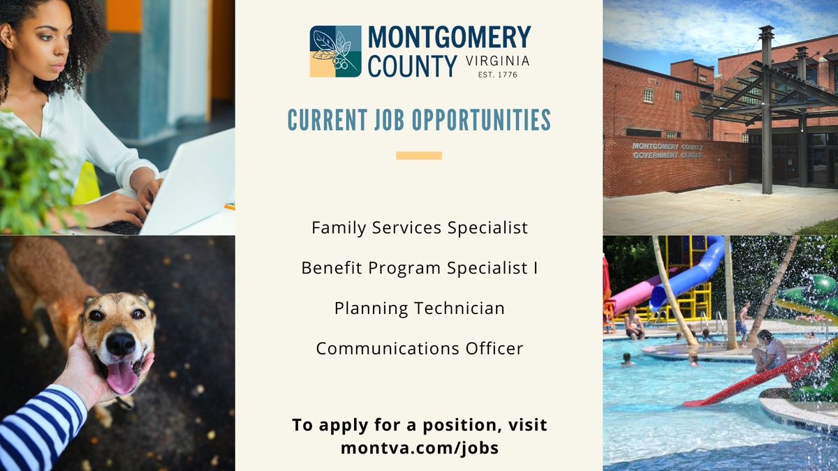 montgomeryva's tweet photo. We're hiring! Check out our available positions and apply at https://t.co/6Fg8bLrMat. 

#WorkWithMontVa #JoinOurTeam #Jobs #Careers #Work #Hr #LocalGov #Employment https://t.co/toDGBPxZPk