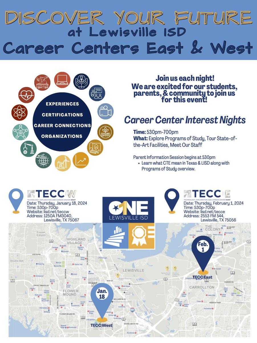 Time for the Career Centers E/W Open House. TEEC West Jan 18 & TECC East February 1st!