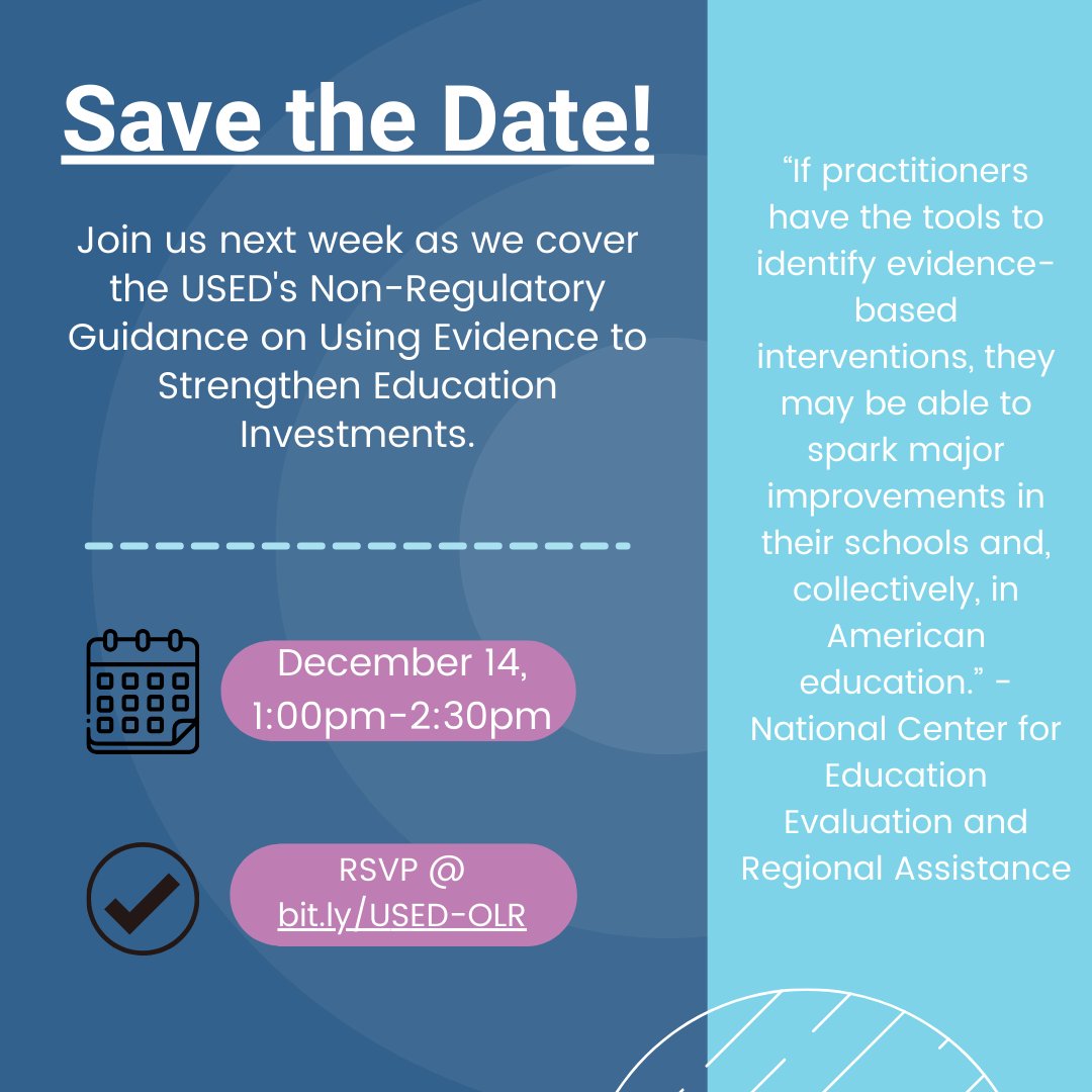 As PSUs look to sustain programs after ESSER funds, choosing evidence-based investments is more important than ever! Join us next Thursday at 1pm for our webinar to discuss the latest USED non-regulatory guidance on Using Evidence to Strengthen Education Investments.