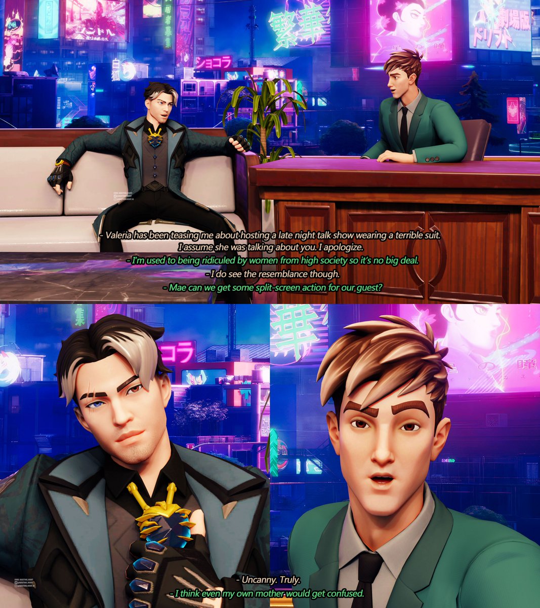 Wasting_Night's tweet photo. Nolan Chance and Montague find common ground.

#FortniteArt #FortniteUnderground https://t.co/lFBC6SP5lN