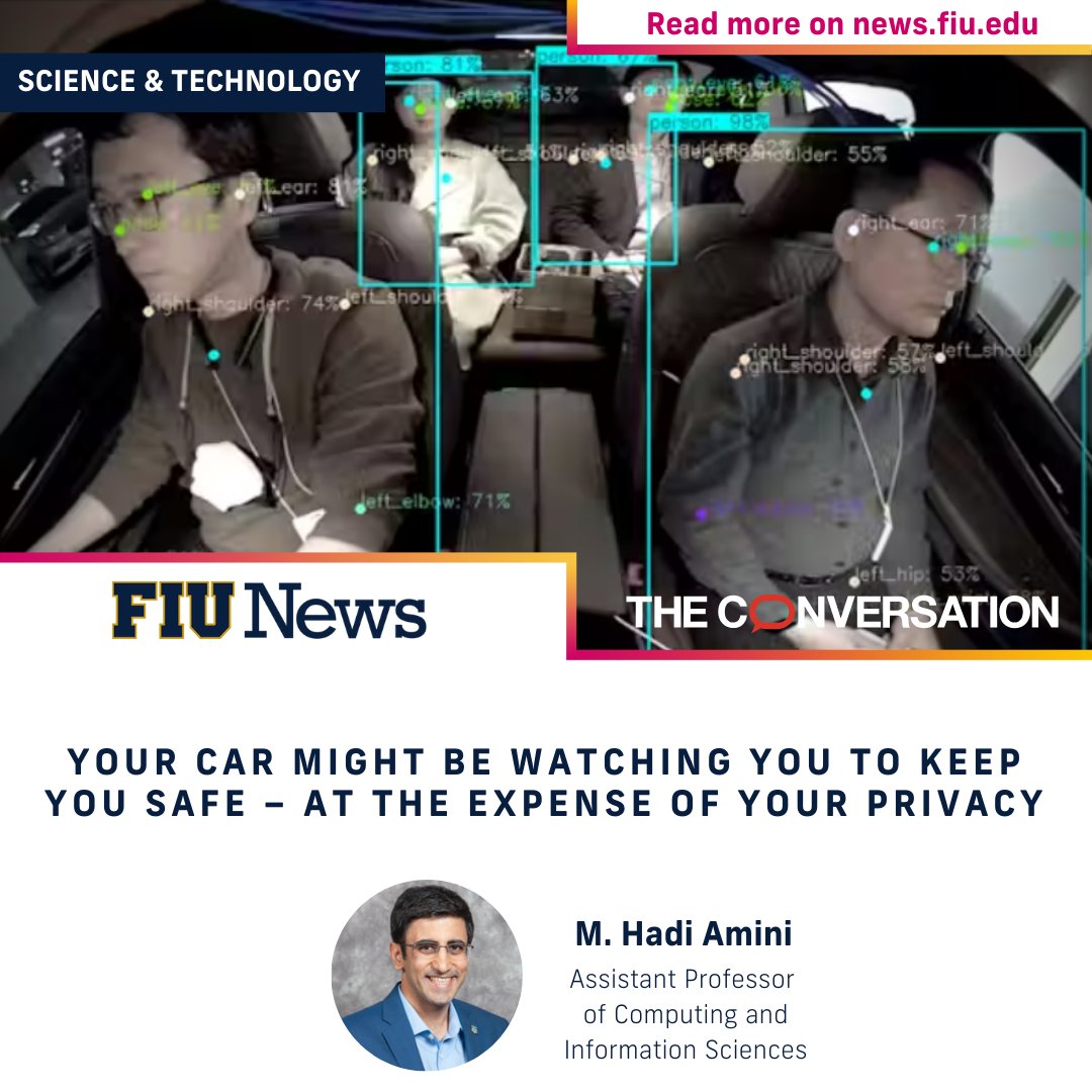 Depending on which late-model #vehicle you own, your car might be watching you. @FIUSCIS professor M. Hadi Amini explains that your car uses this #data to make your ride safe, but is a potential #privacy nightmare in @ConversationUS. Read more: go.fiu.edu/car-privacy