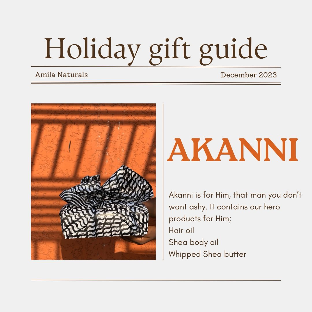 We cooked up this Holiday Gift Guide inspired by the awesome way folks give gifts in Africa 🎁🍂

Come join the fun – check out our guide, and let's make your holiday gifts as special as our cultural vibe 🤎

Shop on amilanaturals.com 🛒