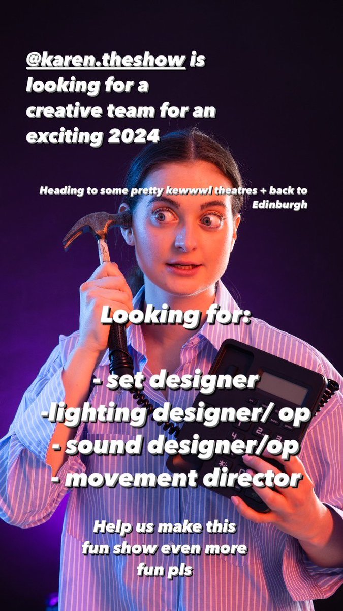 ❤️‍🔥Creative team call out for a fun one woman comedy drama heading to some pretty kewl theatres in 2024