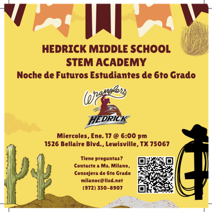 Rising 6th graders Parent Night, Wednesday, January 17th @6pm at Hedrick MS.