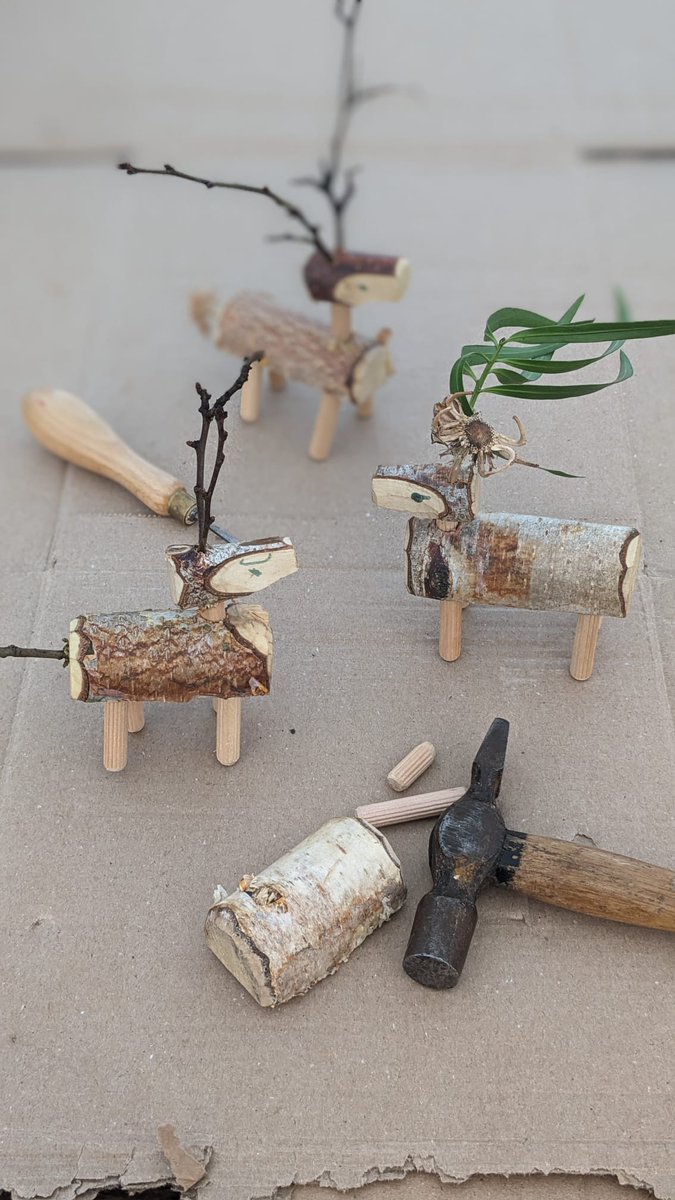 farm_leader's tweet photo. A wintry morning on school farm was the perfect time to make seed gifts from dried flower heads and create a herd of reindeer! #seeds #creativity @CanalViewPSEdin https://t.co/PuQ6oxth9J