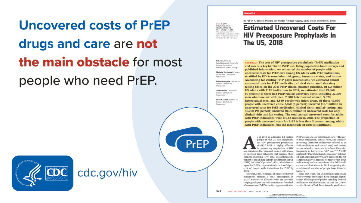 Cost is not the biggest barrier to #PrEP for most eligible people, but significant financial obstacles remain for some. 

A successful national #HIV PrEP program will address financial and social challenges to  #PrEP use. #EndHIVEpidemic