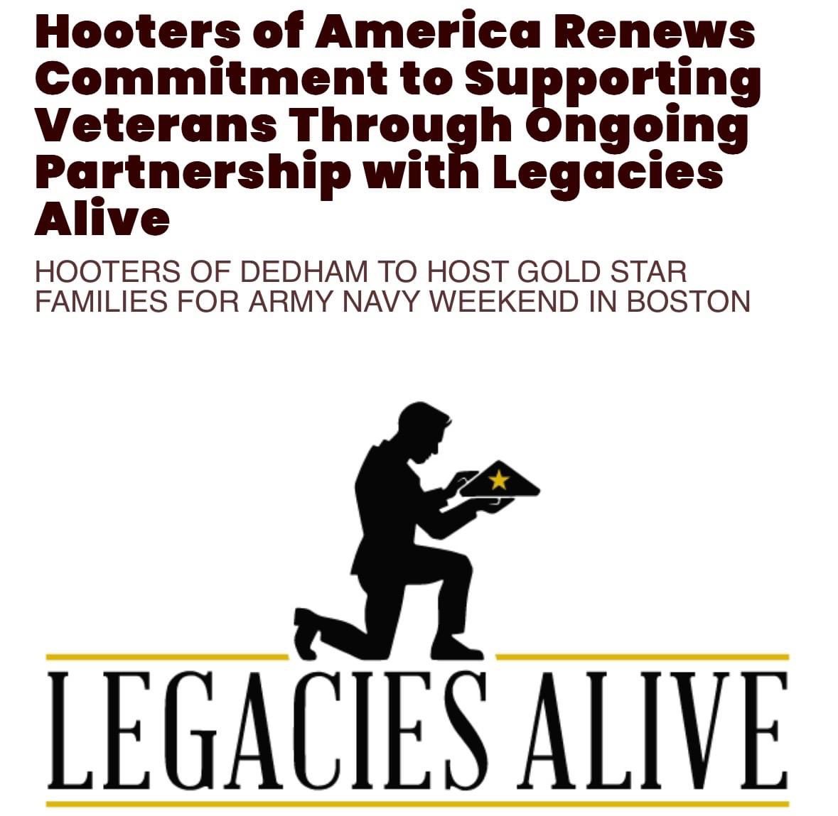 LegaciesAlive's tweet image. Thank you to @hooters for their support and partnership this weekend for the #armynavygame! 📸 Look at this post on Facebook hooters.com/about/news/hoo…