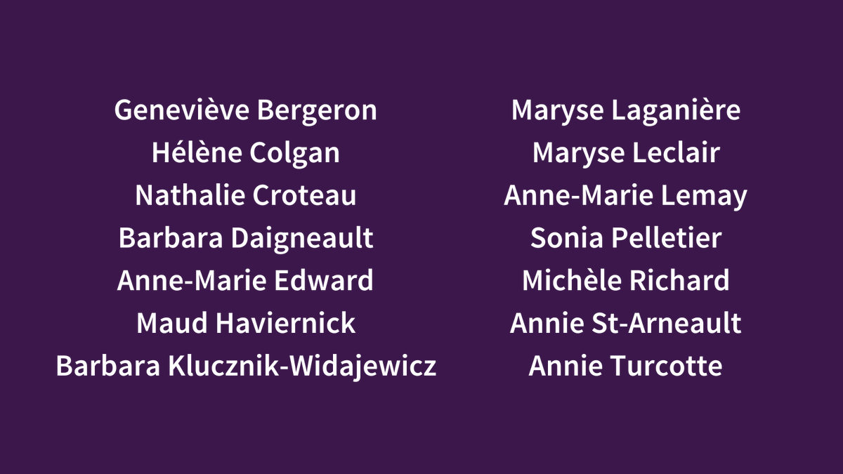 On #December6 we remember the 14 women murdered in an act of violent misogyny at Polytechnique Montréal. We remember their names, honour their memory, and reaffirm our commitment to stand up and fight against the #GBV faced by women and 2SLGBTQ+ people everywhere.