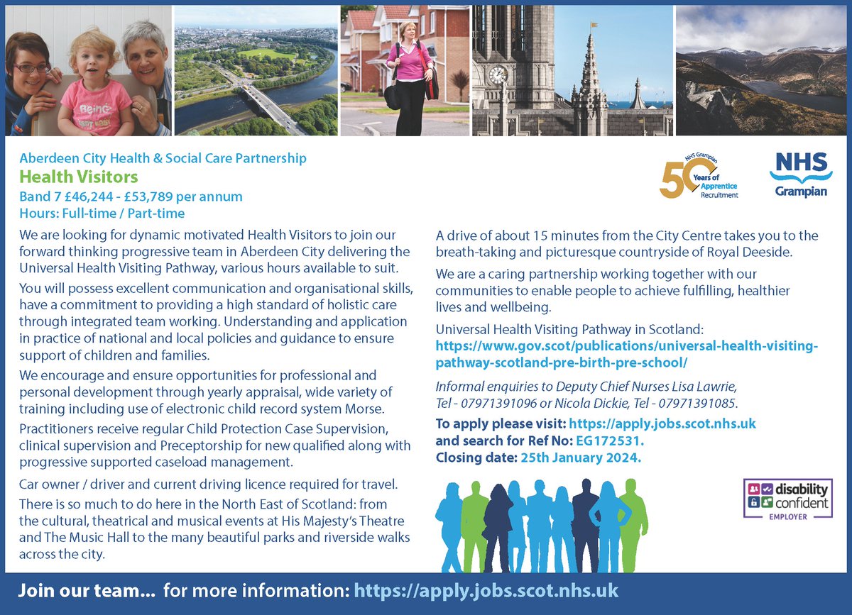 NHS Grampian (@nhsgrampian) on Twitter photo .<a href="/HSCAberdeen/">Aberdeen City HSCP</a> are looking for experienced motivated Health Visitors to join their forward thinking progressive team. Various hours available to suit, consideration will also be given for Trainee Health Visitors about to qualify in 2024. For details: apply.jobs.scot.nhs.uk/Job/JobDetail?… .<a href="/HSCAberdeen/">Aberdeen City HSCP</a> are looking for experienced motivated Health Visitors to join their forward thinking progressive team. Various hours available to suit, consideration will also be given for Trainee Health Visitors about to qualify in 2024. For details: apply.jobs.scot.nhs.uk/Job/JobDetail?…
