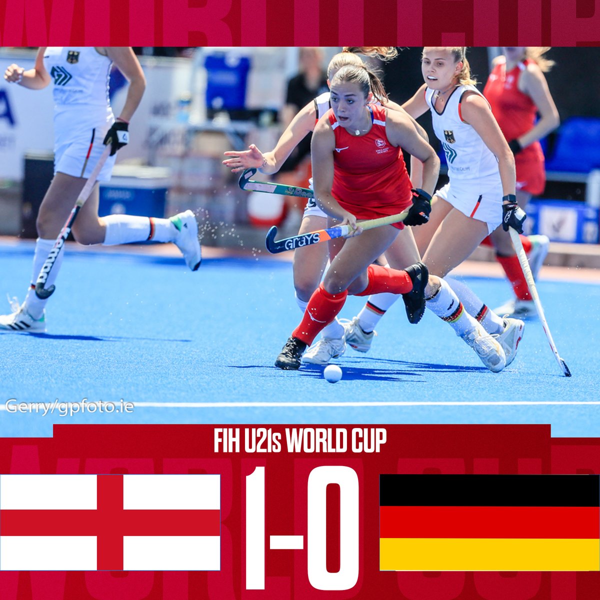 🤩 They've made the semi-final! 🤩 The England U21s have beaten Germany 1-0 in the QFs to reached the semi-final on Friday!! 🏑 🥅 - Scarlett Spavin 📸 - @gpfoto.ie #LetsGoENG