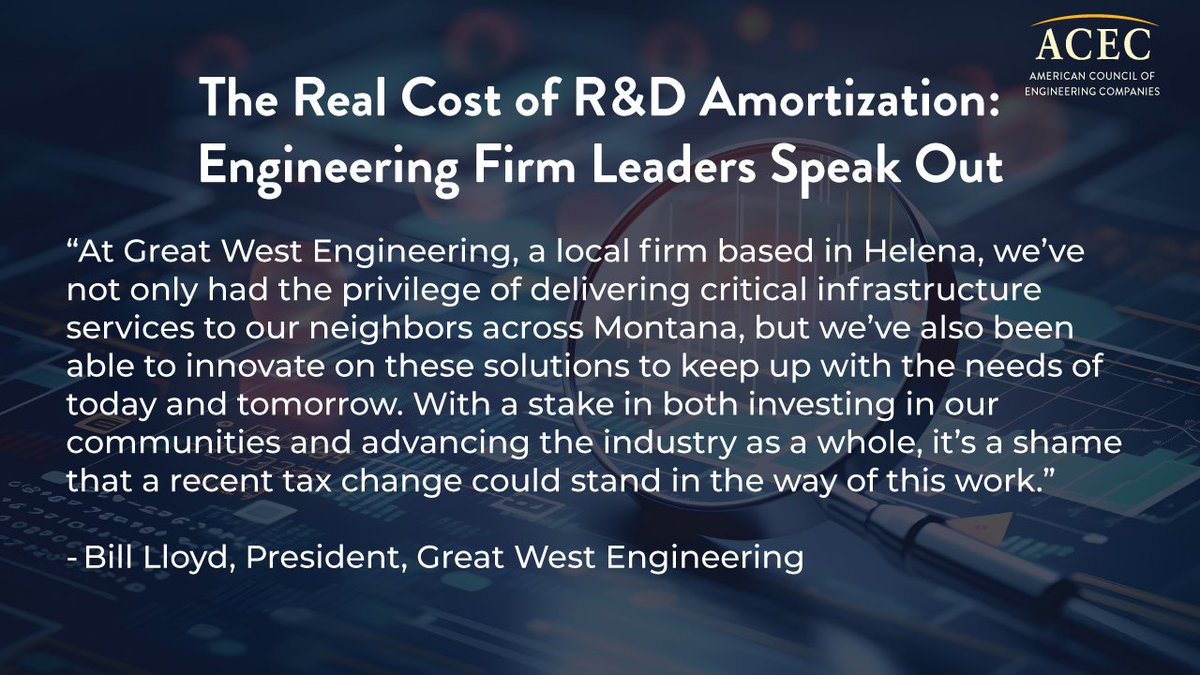New R&amp;D tax threatens the vital yet often unsung work of local engineers. Read the editorial by Bill Lloyd, president of Great West Engineering on the threat that the 5-year amortization of R&amp;D expenses could have on his business. bit.ly/3uEDJ2I