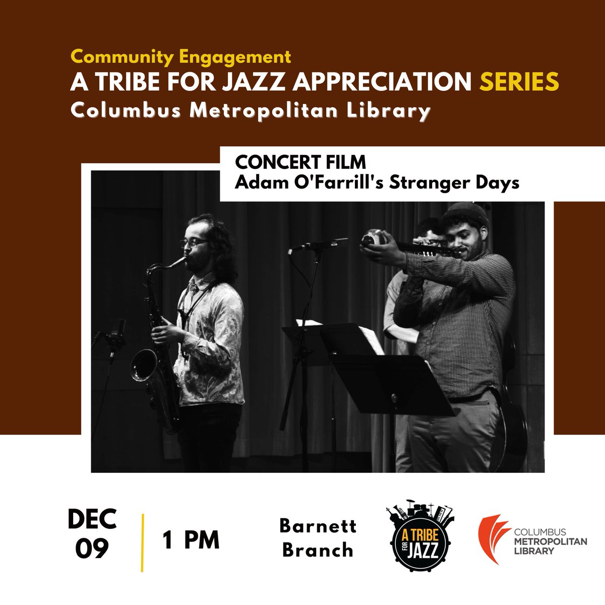 Join us and A Tribe For Jazz for our Jazz Appreciation Series at our Barnett Branch this Saturday at 1 p.m. We hope to see you there! 🎷