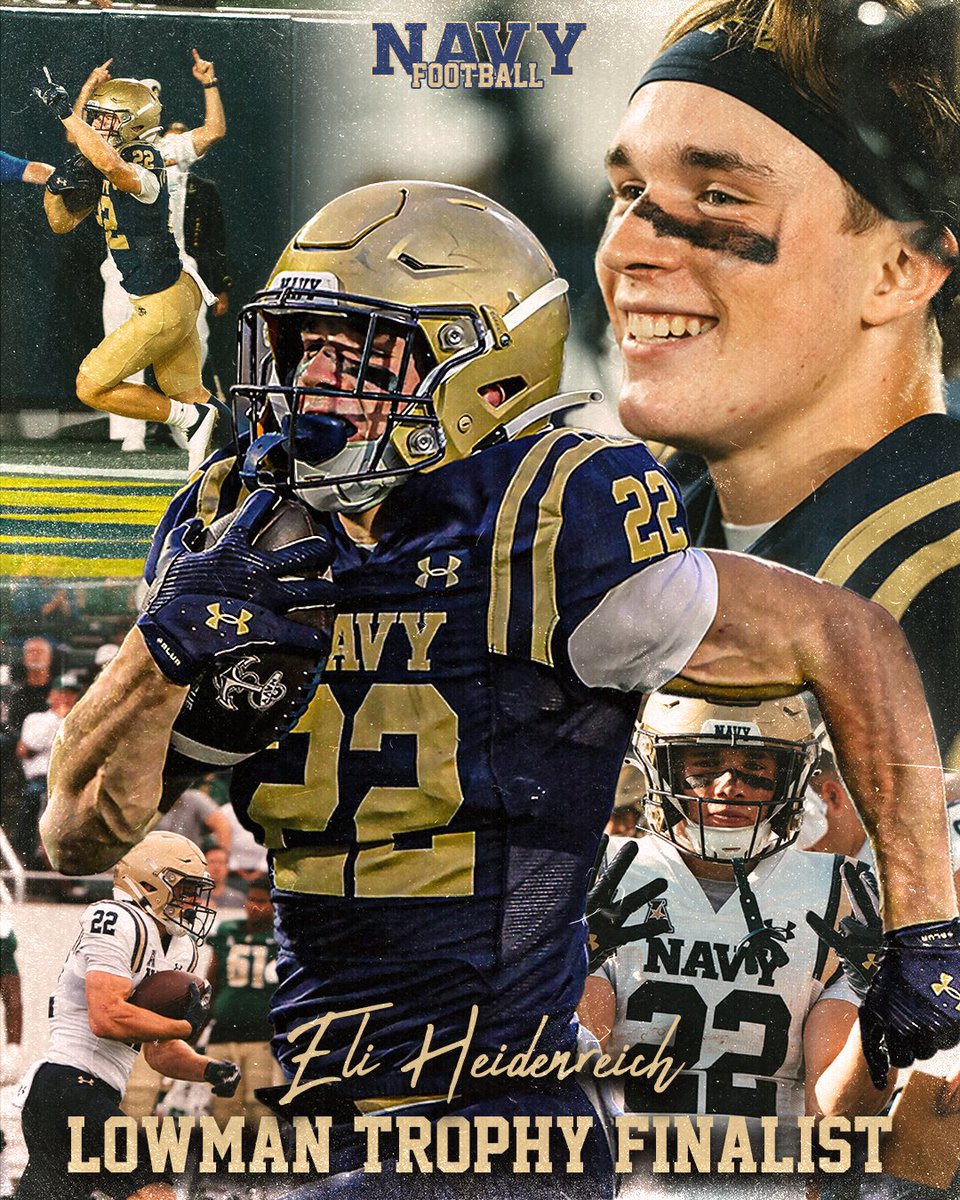 Navy Football (@navyfb) on Twitter photo Congrats <a href="/EHeidenreich44/">Eli Heidenreich</a> on being named a finalist for the Lowman Trophy. Awarded to the nation's best fullback, the most prestigious award in college football!
<a href="/PardonMyTake/">Pardon My Take</a> | #GoNavy | #BeatArmy Congrats <a href="/EHeidenreich44/">Eli Heidenreich</a> on being named a finalist for the Lowman Trophy. Awarded to the nation's best fullback, the most prestigious award in college football!
<a href="/PardonMyTake/">Pardon My Take</a> | #GoNavy | #BeatArmy