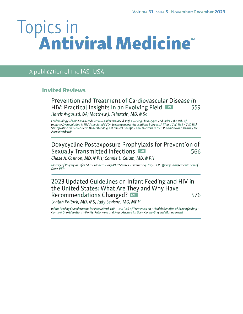 Don’t miss the November/December 2023 issue of Topics in Antiviral Medicine™! Read about the latest information on #doxy-PEP, #CVD, and infant feeding guidelines for people with HIV and earn up to 3 #CME credits. #NoCostCME #MedTwitter iasusa.org/tam/november-d…