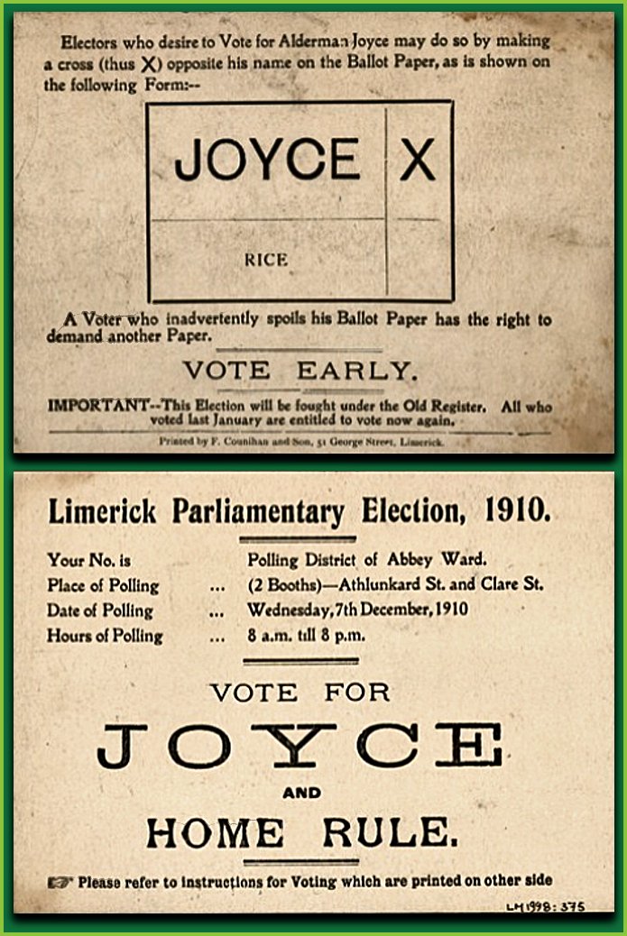 Today in 1910.. Voting Card for Alderman Michael Joyce, in the 'Limerick Parliamentary Election, 1910'. Joyce, from Merchants' Quay Limerick City, was a Squarerigger, Shannon Pilot, MP, and Mayor of Limerick, twice (1905-1907). #Limerick #OTD #Mayor #Vote