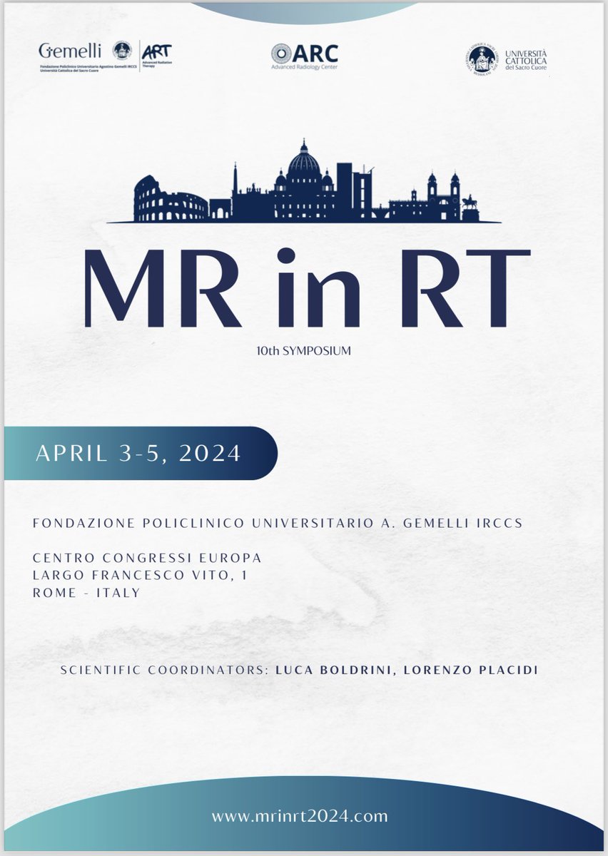 The 10th MRinRT Symposium will take place at Fondazione Policlinico Universitario Agostino Gemelli IRCCS, in Rome, on 3-5 April 2024!

mrinrt2024.com

⚡️Outstanding faculty and scientific programme
🧨 EB Registration 29 Feb
💣 Regular Registration 02 Apr
