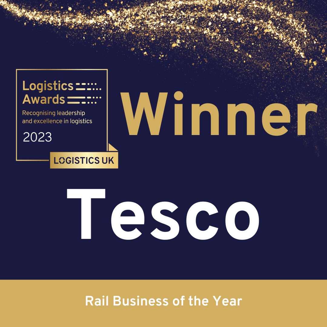 LogisticsUKNews's tweet photo. The award for 'Rail Business of the Year' goes to... @Tesco! 

The judges were very impressed by the scale and ambition for the Tesco rail operation. 

Huge congratulations to the whole team!

#Logistics23 https://t.co/mAcor0bpbS