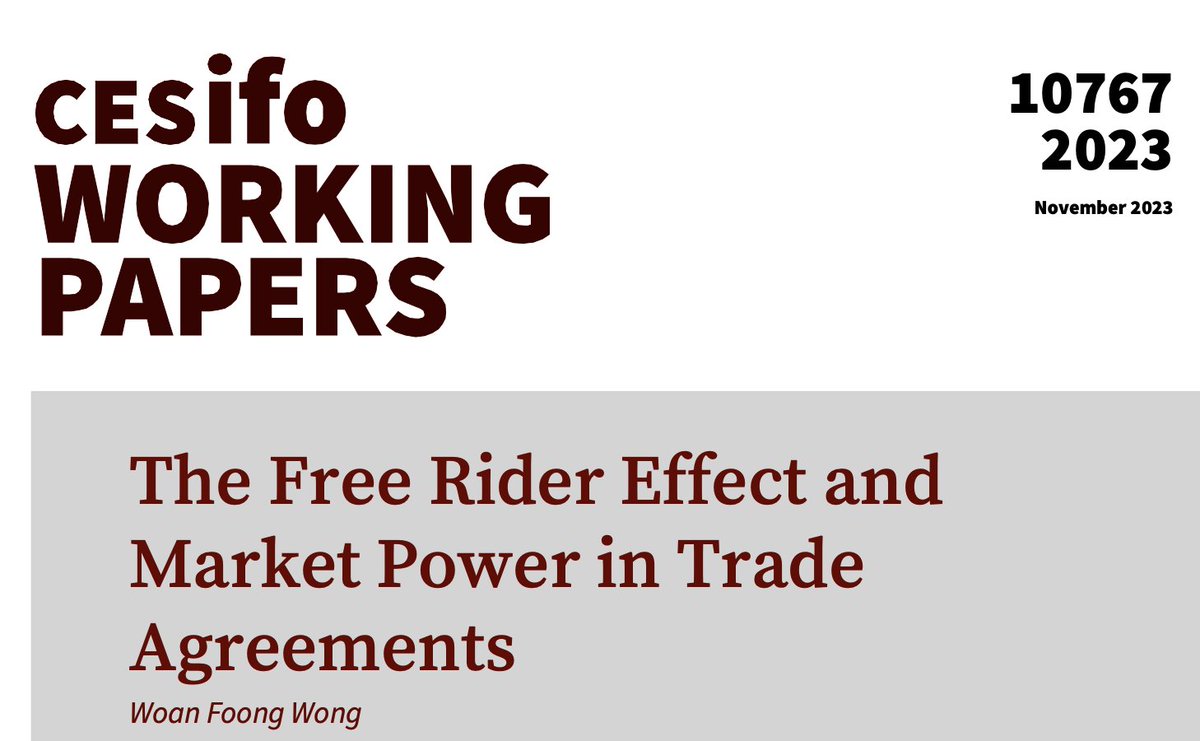 CESifo (@cesifonetwork) on Twitter photo The Free Rider Effect and Market Power in Trade Agreements | <a href="/WoanFoongWong/">Woan Foong Wong</a>
#EconTwitter cesifo.org/en/publication… The Free Rider Effect and Market Power in Trade Agreements | <a href="/WoanFoongWong/">Woan Foong Wong</a>
#EconTwitter cesifo.org/en/publication…