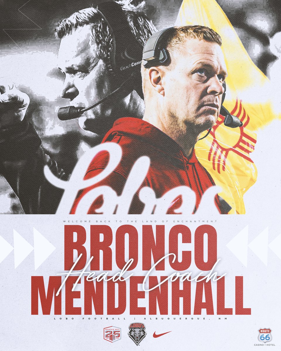 WE GOT OUR GUY!!!!!

Lobo Nation, let's welcome back to the ABQ, new head coach Bronco Mendenhall!!!!

#GoLobos

Complete Release: loom.ly/8XC7eV4
Season Ticket Deposits: tinyurl.com/39s7xaw5