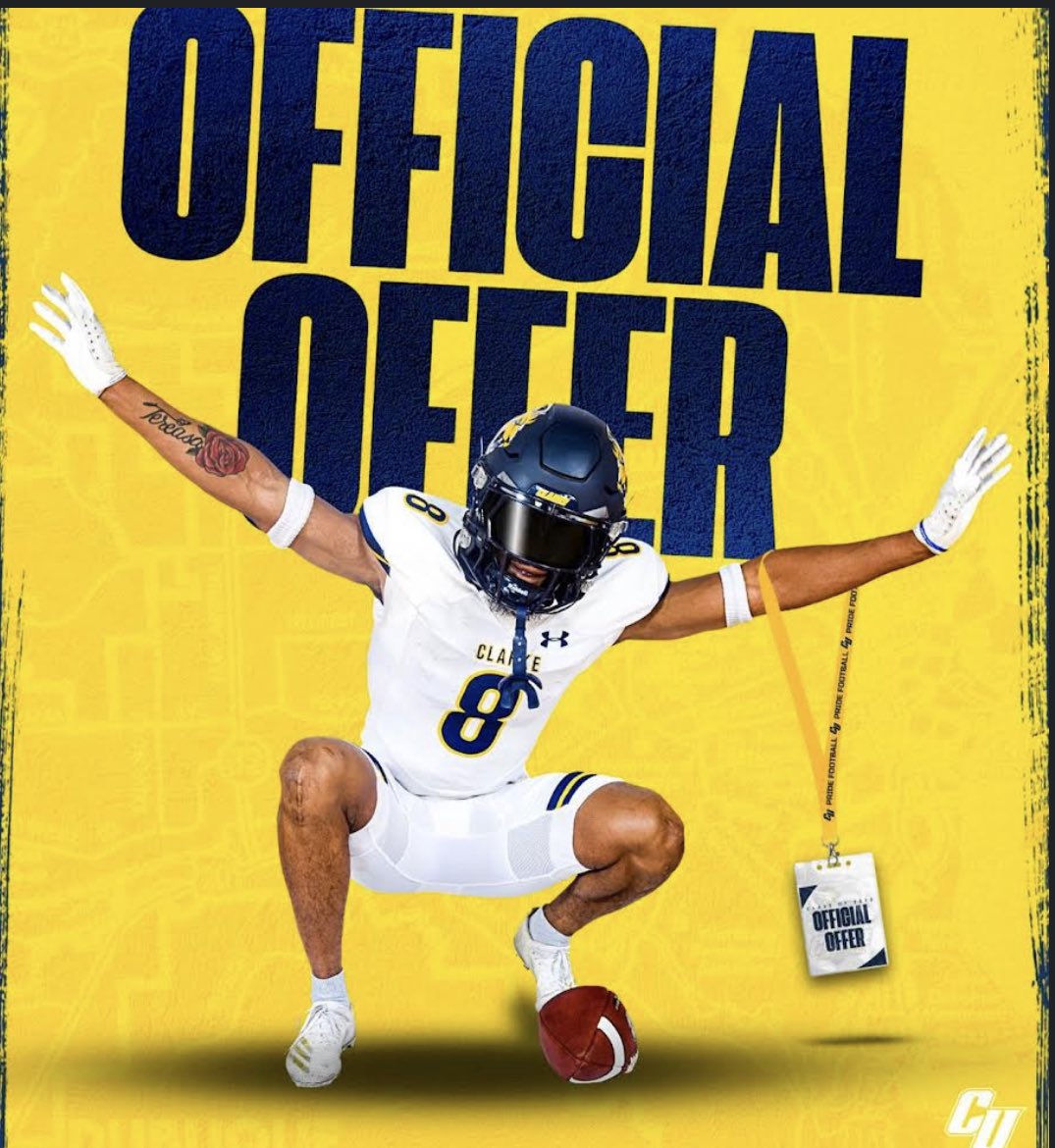 BLESSED to receive my 7th Offer to play at Clarke University ‼️ Much thanks to <a href="/CoachHicksCU/">Adam Hicks</a> and <a href="/ClarkeU/">Clarke University</a> 
<a href="/RSimmons2715/">Coach Rick</a> <a href="/BCarnes3/">BrionCarnes_QBs</a> <a href="/BayshoreFootba2/">Bruins Football</a> <a href="/JamaalSanders17/">HC Jamaal Sanders</a>