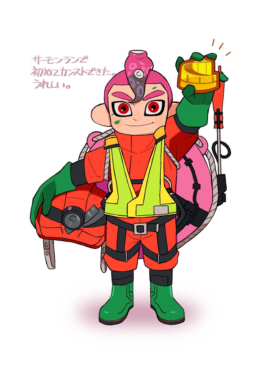 octoling ,octoling player character 1boy tentacle hair green gloves male focus gloves boots red eyes  illustration images
