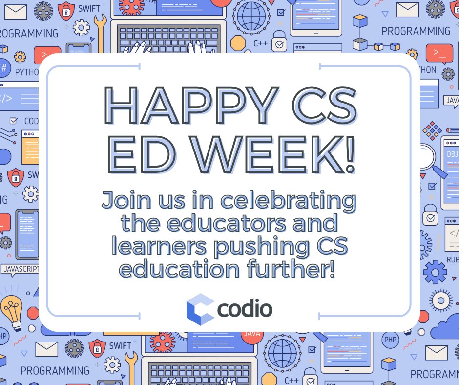 CodioHQ's tweet image. 🌐✨Happy CS Education Week! 🚀💻
🎉At Codio, we strive to make computing education more equitable and accessible by enabling educators to create the courses they want to teach and providing the tools learners need to be successful. 🌟📚
#CSEDWeek #CSEdu #ImpactsofComputing