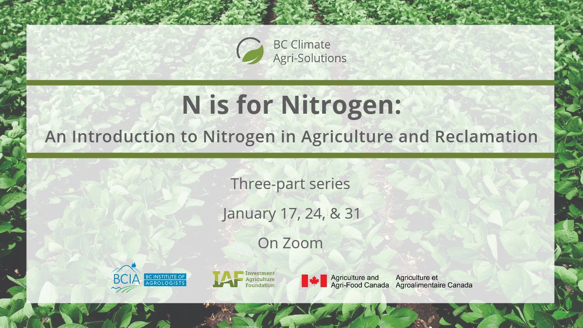 IAF (@iafbc) on Twitter photo N is for Nitrogen! We invite you to a three-part webinar series exploring the critical role of nitrogen (N) in plant growth, N cycling on reclamation sites versus agriculture sites, and environmental considerations. bccaf.ca/event/n-is-for…
#IAFDelivers #BCAg <a href="/AAFC_Canada/">AAFC Canada</a> N is for Nitrogen! We invite you to a three-part webinar series exploring the critical role of nitrogen (N) in plant growth, N cycling on reclamation sites versus agriculture sites, and environmental considerations. bccaf.ca/event/n-is-for…
#IAFDelivers #BCAg <a href="/AAFC_Canada/">AAFC Canada</a>