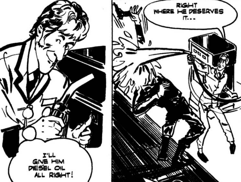 DWUDatabase's tweet photo. Here is a fun game to play kids. When you are at the petrol station why not squirt diesel oil into the face of your sibling of parent. Dr Who does it and it is great fun! Who thought this scene was a good idea? #DoctorWho #Multimobile https://t.co/Dlj76KgxDi