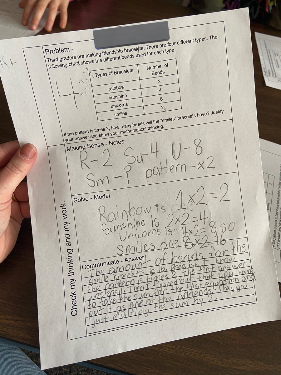 Power small group math today! We utilized a visual rubric to self grade our problem solving mats. Students discussed the differences between the 4 examples and discussed how they could’ve improved their own work to earn a “4”! #fcpsvanguard