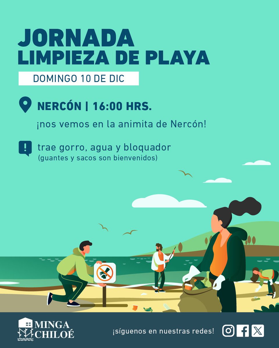 Buenas nuevas 💚💚💚

Se viene limpieza de playa y queremos dejarles invitados a participar 💪

Este Domingo 10 de Diciembre
16 horas en la Animita de Nercón.

Y traer gorrito, guantes, agüita y bloqueador.

Necesitamos hartas manos así que los esperamos 💚