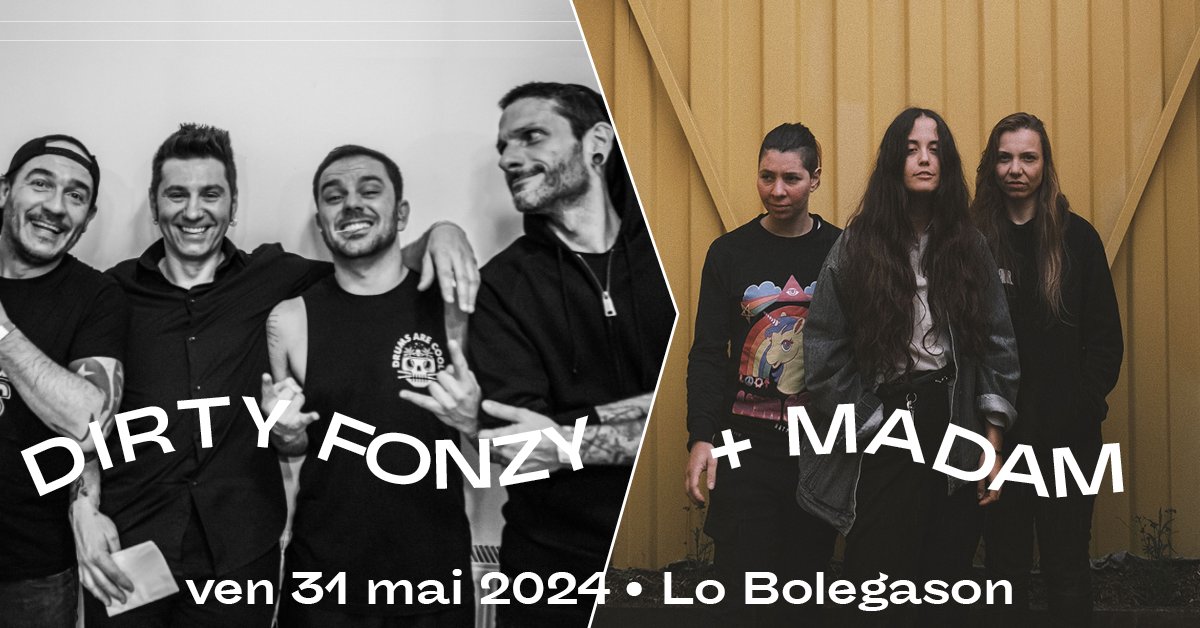 Nouvelle date : rendez-vous pour un beau plateau rock avec les concerts de Dirty Fonzy et MADAM au Bolegason le 31 mai 2024 !   
🔎 Infos : bolegason.org/31-05-2024